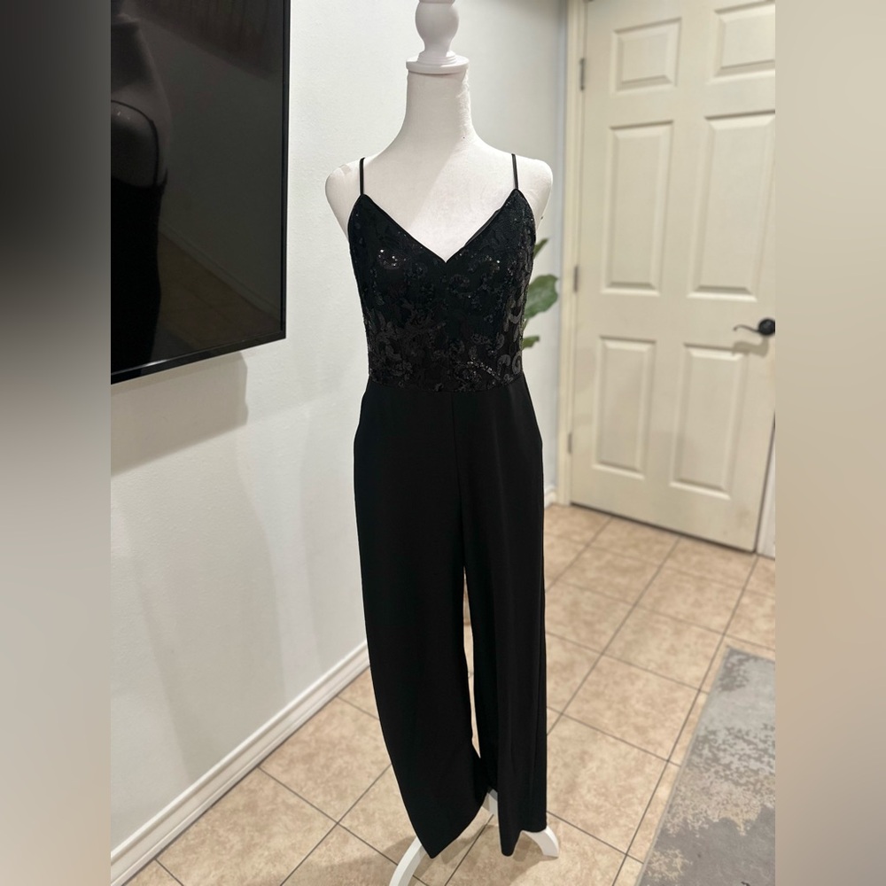 B Darlin Black Lace Embroidered Jumpsuit
